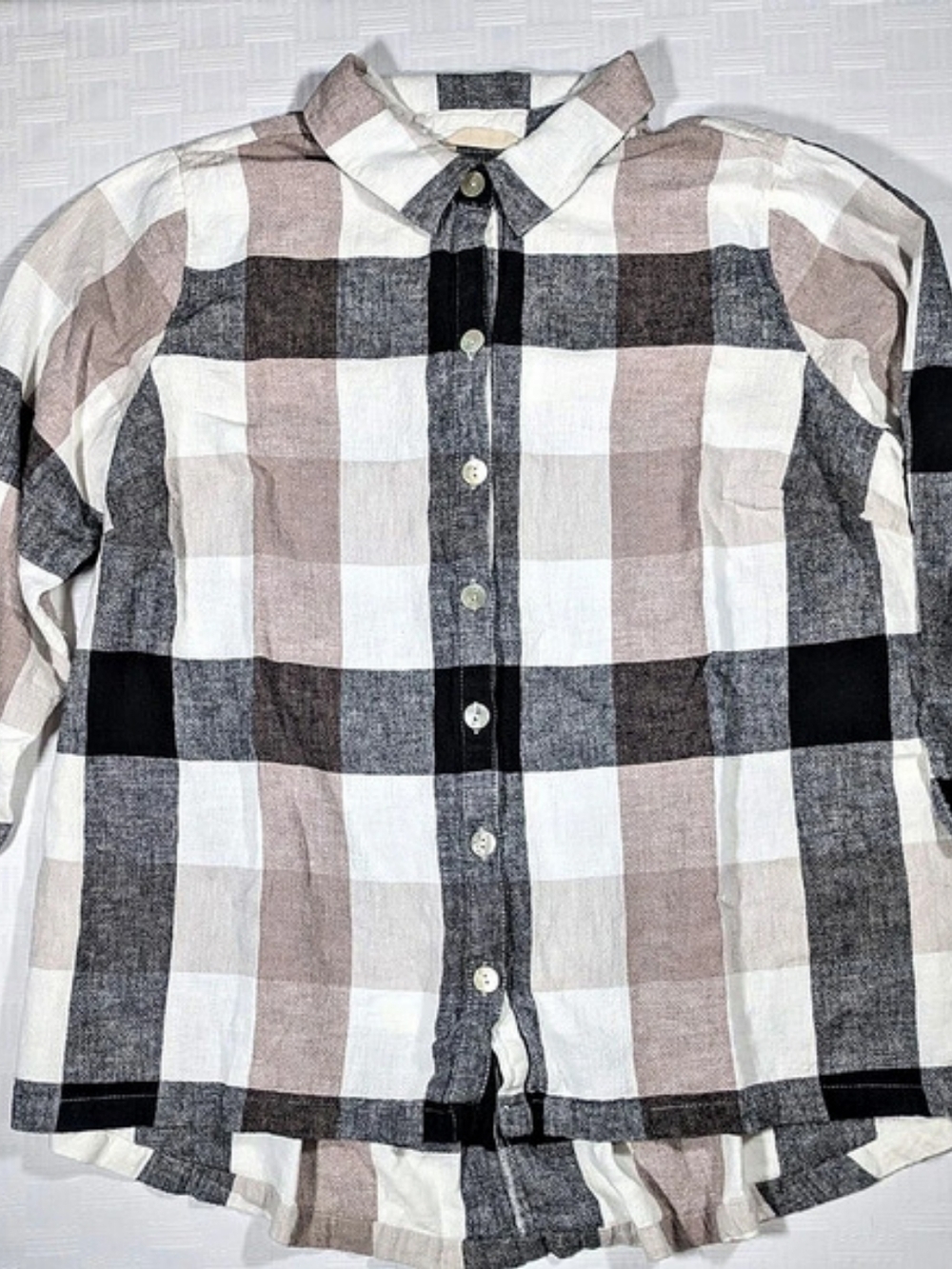 Soft Surroundings Carreaux Plaid Button Down Top Size 2X Beige Black Zip Back